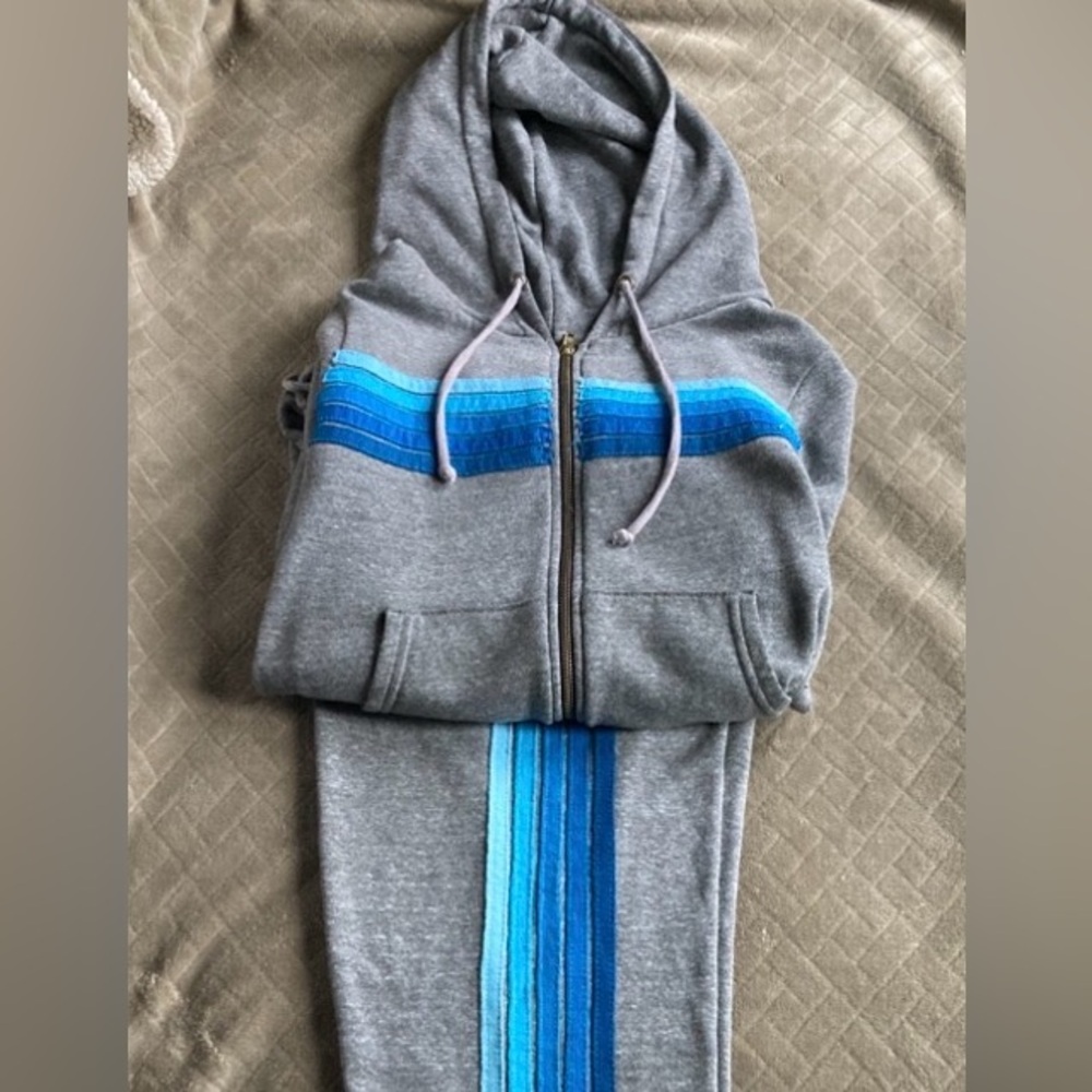 Aviator Nation Gray 5 Stripe Hoodie and Jogger Set XS